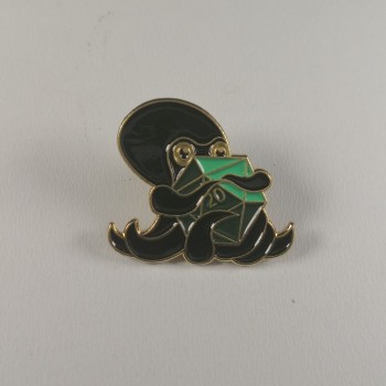 Octopus Cuddling Green D20 Metal Enamel Pin Badge